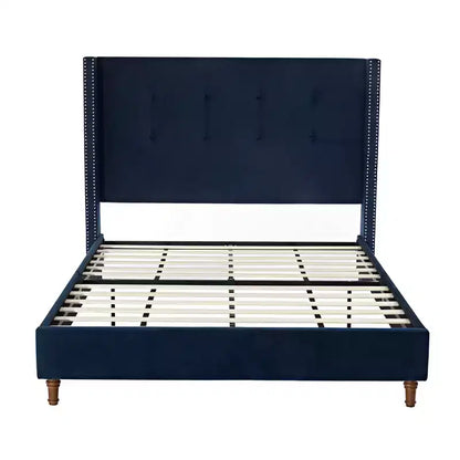 Lit Queen rembourré, cadre de lit plateforme / Tête de lit de 137 cm de haut / Capitonnage traditionnel fait à la main / Ailes à clous de tapissier / Pas besoin de sommier