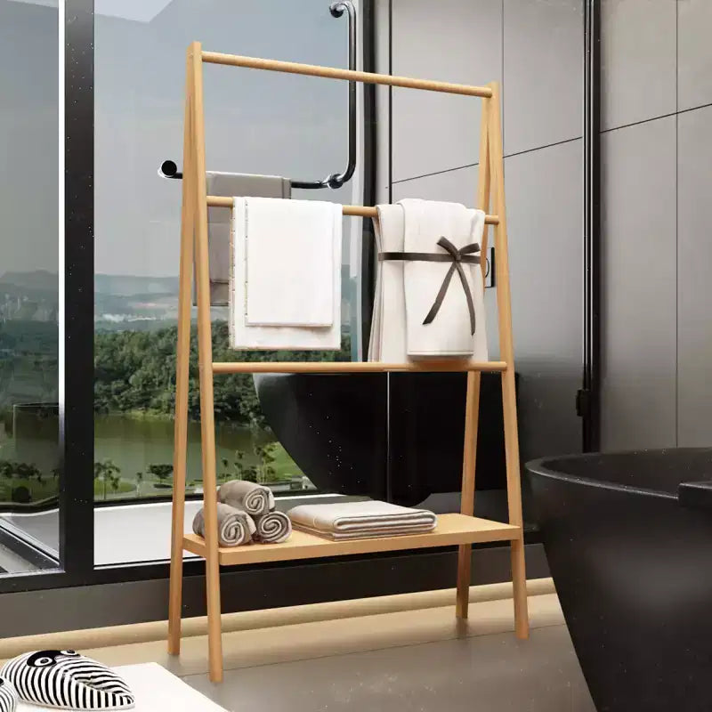 Bamboo Ladder Towel Rack, Freestanding Clothing Rack with Storage Shelf, Bathroom Drying Stand, Display Stand for Bedroom Dressing Room Laundry