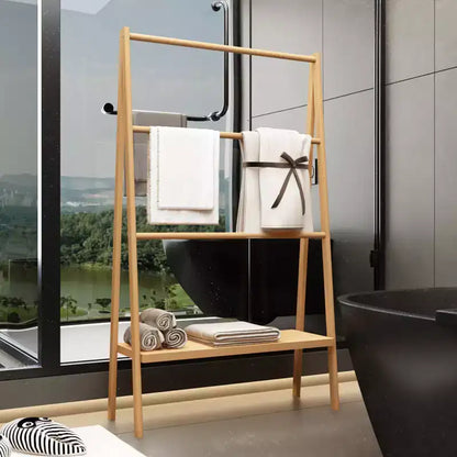 Bamboo Ladder Towel Rack, Freestanding Clothing Rack with Storage Shelf, Bathroom Drying Stand, Display Stand for Bedroom Dressing Room Laundry
