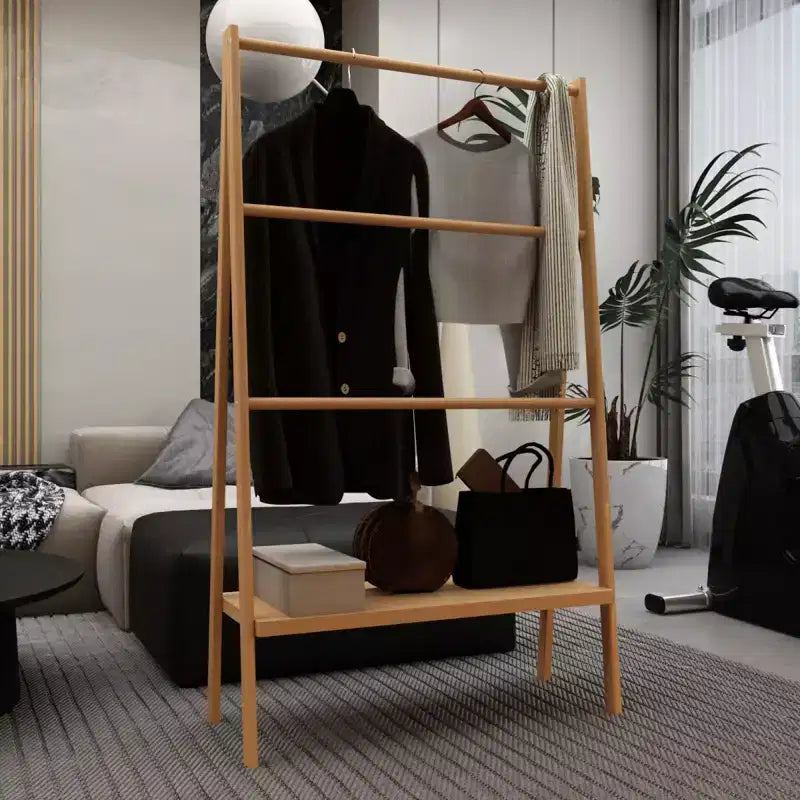 Échelle porte-serviettes en bambou, porte-vêtements autoportant avec étagère de rangement, séchoir de salle de bain, présentoir pour chambre à coucher, dressing, buanderie