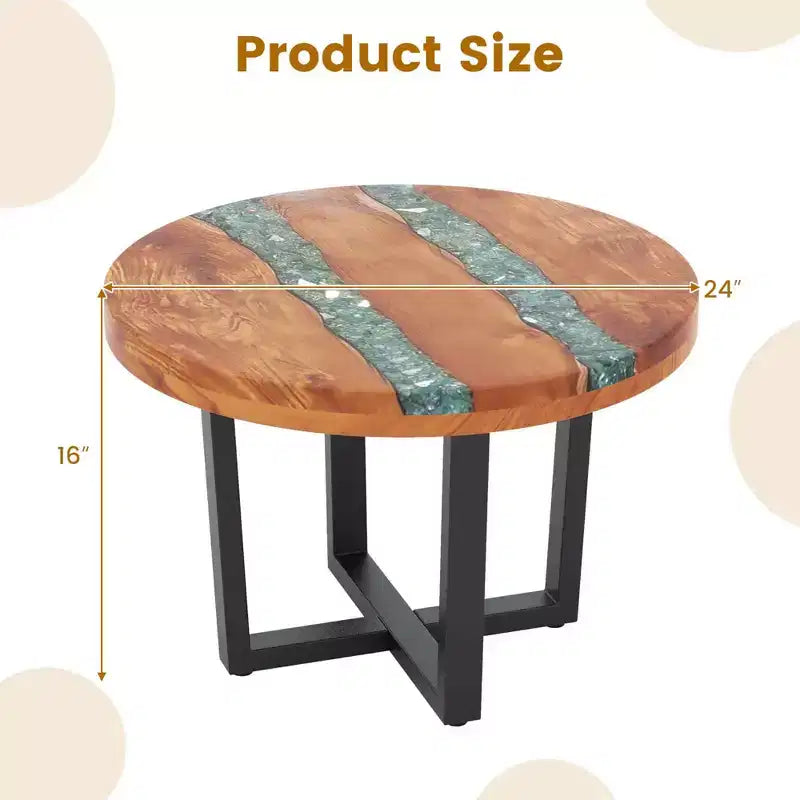 Table d'appoint ronde Costway de 24 po en bois de teck avec plateau en résine époxy, base en acajou pour patio