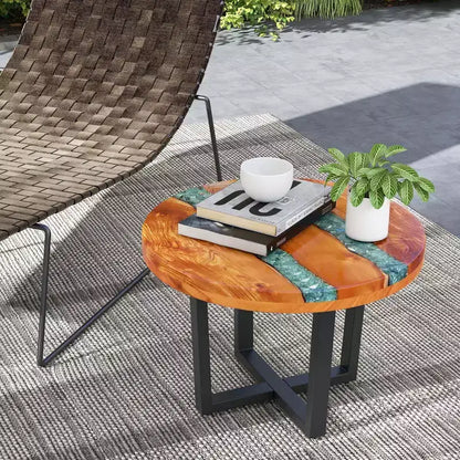 Table d'appoint ronde Costway de 24 po en bois de teck avec plateau en résine époxy, base en acajou pour patio