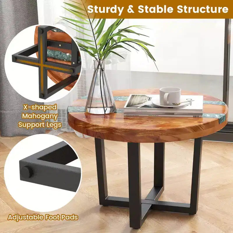 Table d'appoint ronde Costway de 24 po en bois de teck avec plateau en résine époxy, base en acajou pour patio
