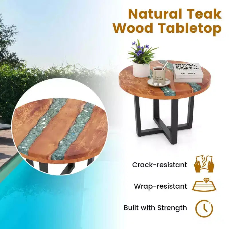 Table d'appoint ronde Costway de 24 po en bois de teck avec plateau en résine époxy, base en acajou pour patio
