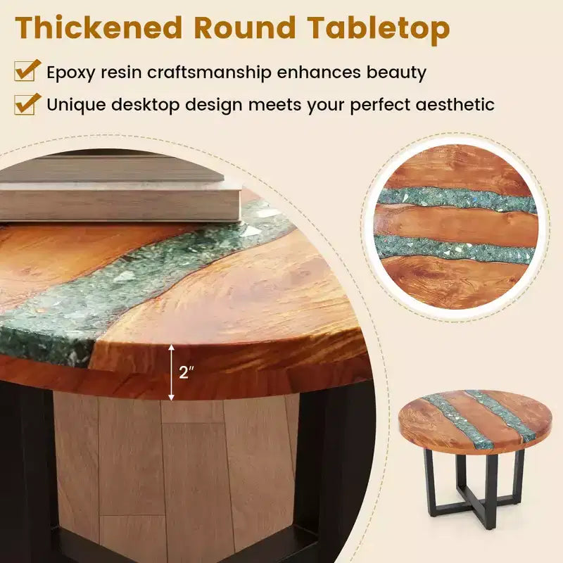 Table d'appoint ronde Costway de 24 po en bois de teck avec plateau en résine époxy, base en acajou pour patio