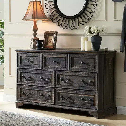 54 Farmhouse 7 Drawers Dresser for Bedroom, Vintage Design Wide Wood Rustic Chest of Drawers for Living Room, Hallway