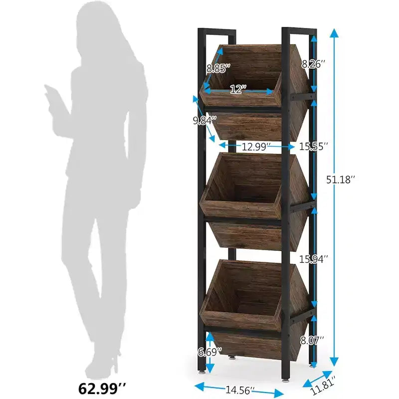 Étagères verticales en bois à 3 niveaux