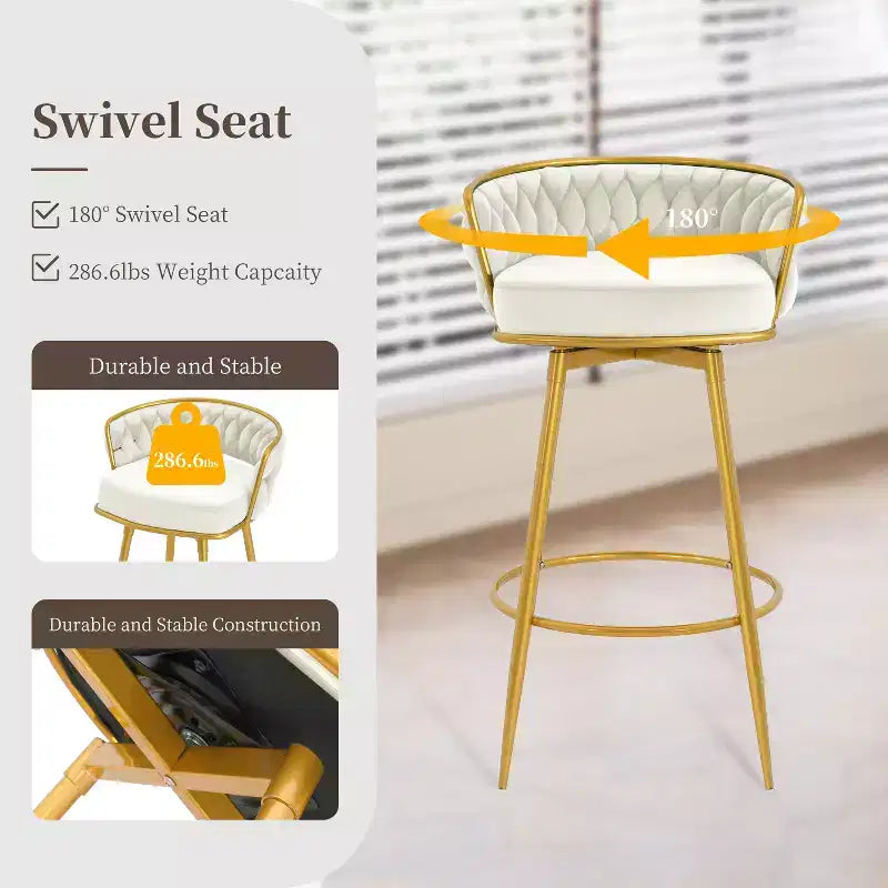 Lot de 2 tabourets de bar pivotants hauteur comptoir, dossier bas, rembourrés, pour salle à manger, pub, cuisine avec repose-pieds - Christopher Knight Home