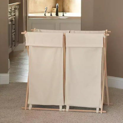 Panier à linge en bambou en X, doublure lavable et cadre en bambou, naturel
