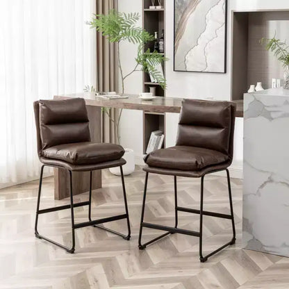 Tabourets de comptoir rembourrés Roundhill Furniture Milos, hauteur 66 cm, marron antique, lot de 2