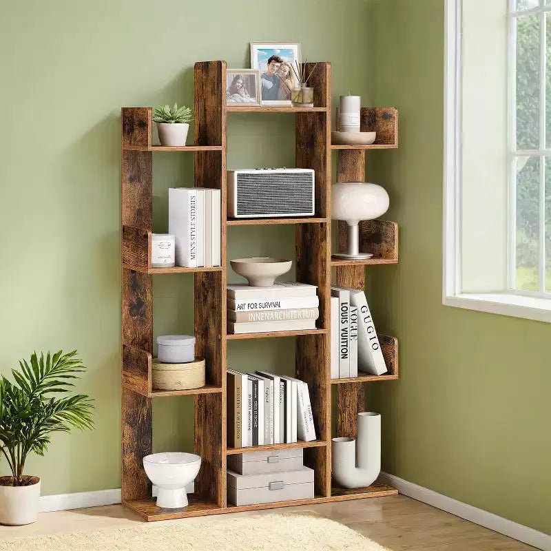 Étagère à livres de 140 cm de haut, bibliothèque en forme d'arbre avec 13 étagères de rangement, coins arrondis