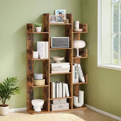 Étagère à livres de 140 cm de haut, bibliothèque en forme d'arbre avec 13 étagères de rangement, coins arrondis