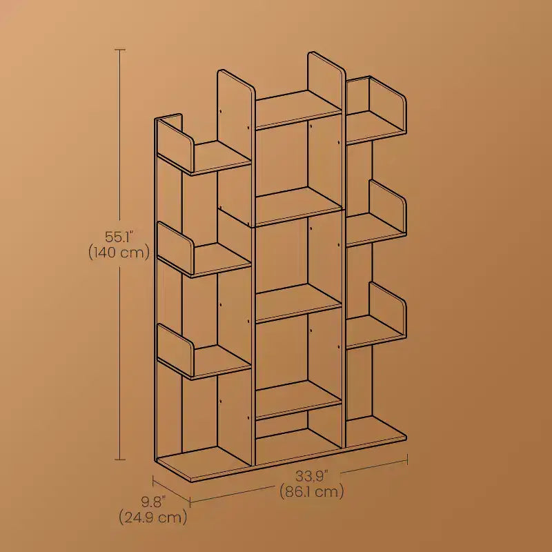 Étagère à livres de 140 cm de haut, bibliothèque en forme d'arbre avec 13 étagères de rangement, coins arrondis