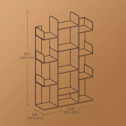 Étagère à livres de 140 cm de haut, bibliothèque en forme d'arbre avec 13 étagères de rangement, coins arrondis