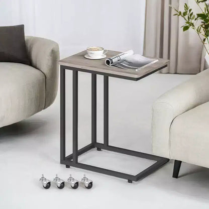 Table d'appoint en C, table d'appoint pour plateau TV, plateau TV en forme de C avec cadre en métal, roulettes, tables TV pour salon, pour manger, plateau de lit