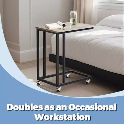 Table d'appoint en C, table d'appoint pour plateau TV, plateau TV en forme de C avec cadre en métal, roulettes, tables TV pour salon, pour manger, plateau de lit
