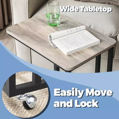 Table d'appoint en C, table d'appoint pour plateau TV, plateau TV en forme de C avec cadre en métal, roulettes, tables TV pour salon, pour manger, plateau de lit