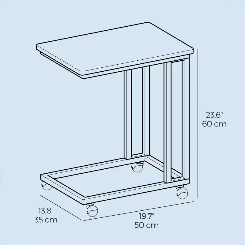 Table d'appoint en C, table d'appoint pour plateau TV, plateau TV en forme de C avec cadre en métal, roulettes, tables TV pour salon, pour manger, plateau de lit