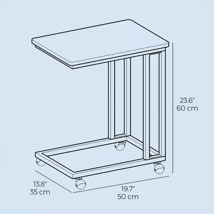 Table d'appoint en C, table d'appoint pour plateau TV, plateau TV en forme de C avec cadre en métal, roulettes, tables TV pour salon, pour manger, plateau de lit