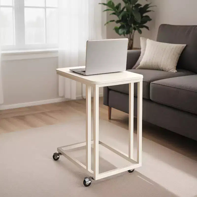 Table d'appoint en C, table d'appoint pour plateau TV, plateau TV en forme de C avec cadre en métal, roulettes, tables TV pour salon, pour manger, plateau de lit