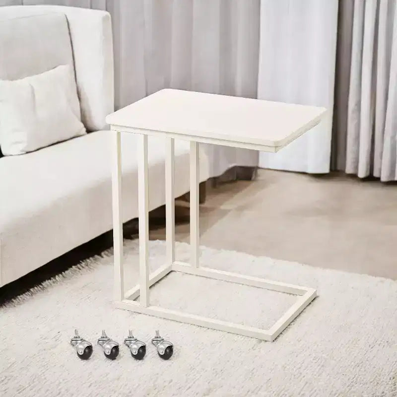 Table d'appoint en C, table d'appoint pour plateau TV, plateau TV en forme de C avec cadre en métal, roulettes, tables TV pour salon, pour manger, plateau de lit