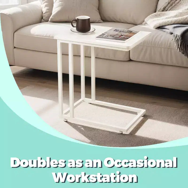Table d'appoint en C, table d'appoint pour plateau TV, plateau TV en forme de C avec cadre en métal, roulettes, tables TV pour salon, pour manger, plateau de lit
