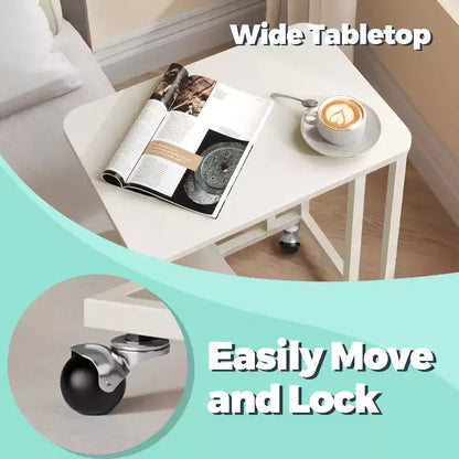 Table d'appoint en C, table d'appoint pour plateau TV, plateau TV en forme de C avec cadre en métal, roulettes, tables TV pour salon, pour manger, plateau de lit