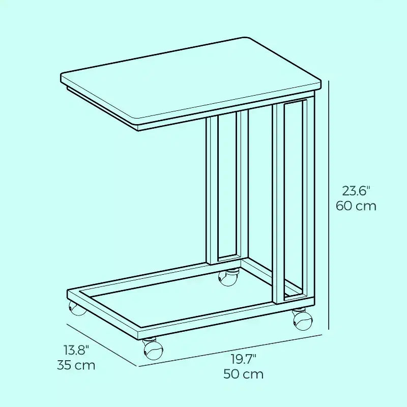 Table d'appoint en C, table d'appoint pour plateau TV, plateau TV en forme de C avec cadre en métal, roulettes, tables TV pour salon, pour manger, plateau de lit