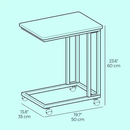 Table d'appoint en C, table d'appoint pour plateau TV, plateau TV en forme de C avec cadre en métal, roulettes, tables TV pour salon, pour manger, plateau de lit