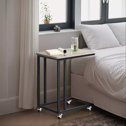 Table d'appoint en C, table d'appoint pour plateau TV, plateau TV en forme de C avec cadre en métal, roulettes, tables TV pour salon, pour manger, plateau de lit
