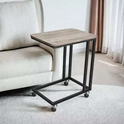 Table d'appoint en C, table d'appoint pour plateau TV, plateau TV en forme de C avec cadre en métal, roulettes, tables TV pour salon, pour manger, plateau de lit