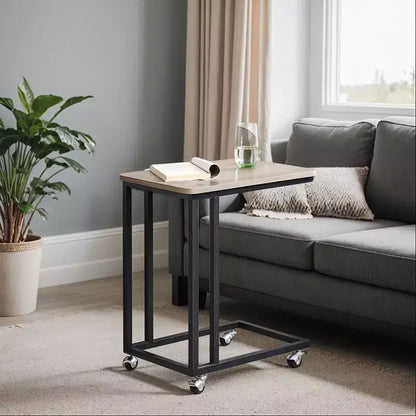 Table d'appoint en C, table d'appoint pour plateau TV, plateau TV en forme de C avec cadre en métal, roulettes, tables TV pour salon, pour manger, plateau de lit