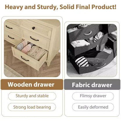 Commode 6 tiroirs pour chambre, commode de 119 cm de large, commode large avec rangement sur pied, commode de rangement en bois pour chambre, Noyer