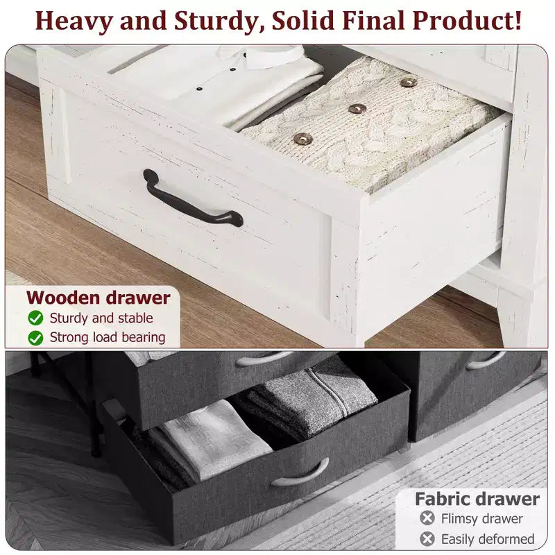 Commode 6 tiroirs pour chambre, commode de 119 cm de large, commode large avec rangement sur pied, commode de rangement en bois pour chambre, Noyer