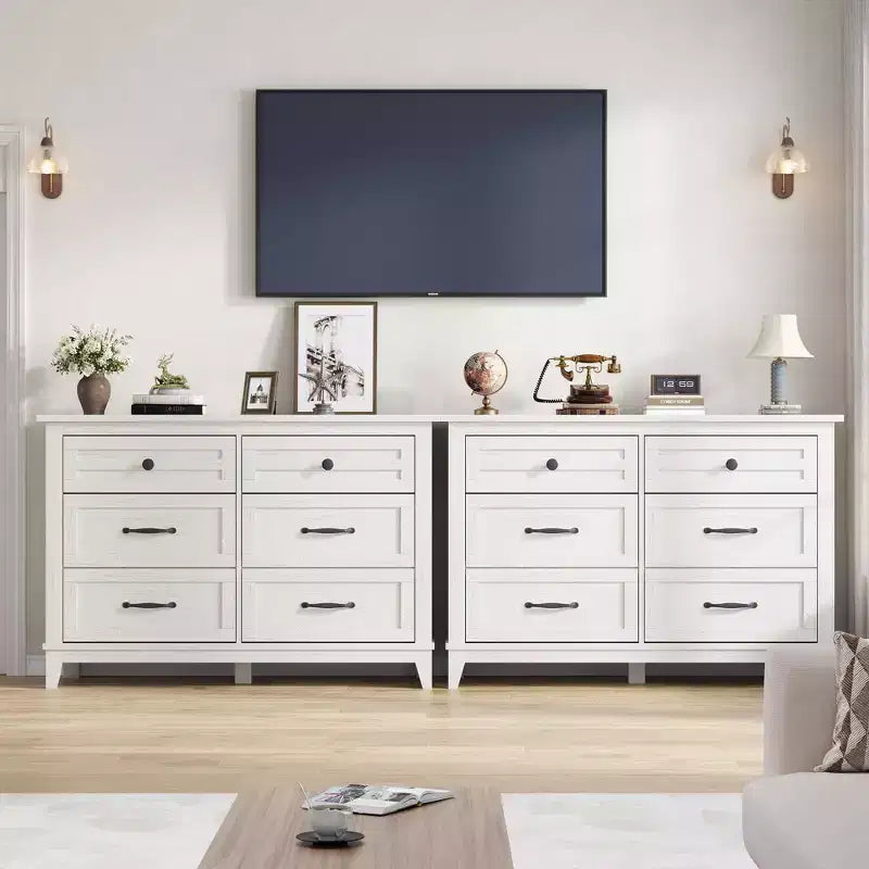 Commode 6 tiroirs pour chambre, commode de 119 cm de large, commode large avec rangement sur pied, commode de rangement en bois pour chambre, Noyer