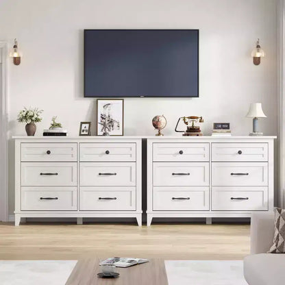 Commode 6 tiroirs pour chambre, commode de 119 cm de large, commode large avec rangement sur pied, commode de rangement en bois pour chambre, Noyer