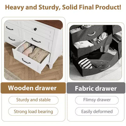 Commode 6 tiroirs pour chambre, commode de 119 cm de large, commode large avec rangement sur pied, commode de rangement en bois pour chambre, Noyer