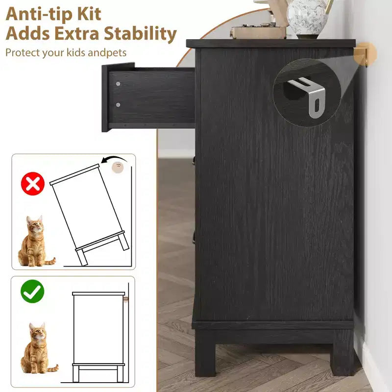Commode 6 tiroirs pour chambre, commode de 119 cm de large, commode large avec rangement sur pied, commode de rangement en bois pour chambre, Noyer