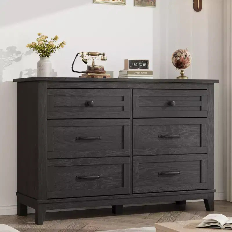 6 Dresser for Bedroom, 47 Wide Dresser, Wide Drawer Dresser with Storage Freestanding, Wooden Closet Dresser Storage Chest for Bedroom, Walnut
