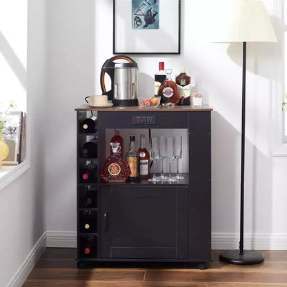 Meuble de rangement roulant d'îlot de cuisine VECELO avec station de recharge et étagères ouvertes, blanc/marron