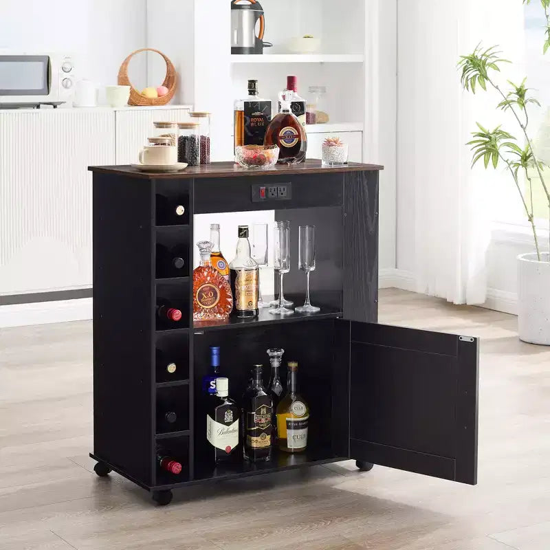 Meuble de rangement roulant d'îlot de cuisine VECELO avec station de recharge et étagères ouvertes, blanc/marron