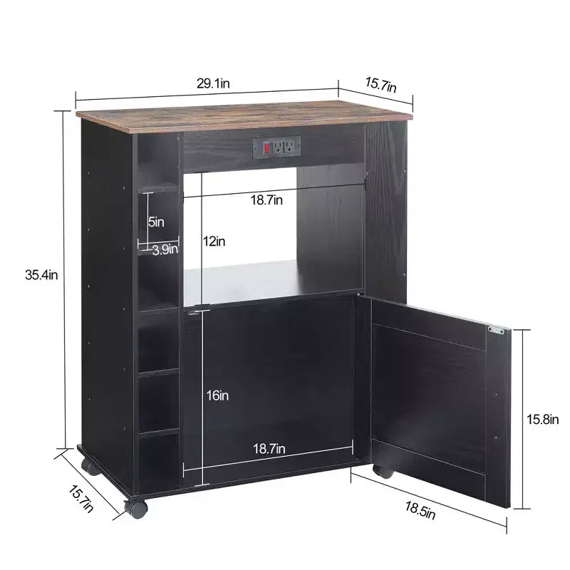 Meuble de rangement roulant d'îlot de cuisine VECELO avec station de recharge et étagères ouvertes, blanc/marron