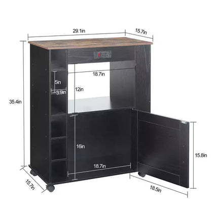 Meuble de rangement roulant d'îlot de cuisine VECELO avec station de recharge et étagères ouvertes, blanc/marron