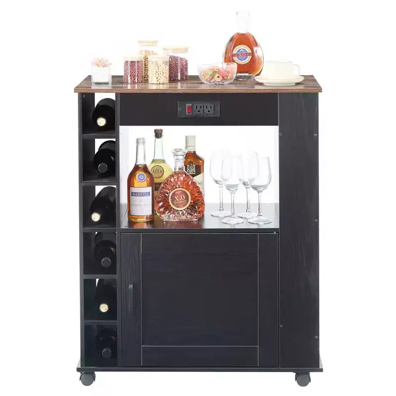 Meuble de rangement roulant d'îlot de cuisine VECELO avec station de recharge et étagères ouvertes, blanc/marron
