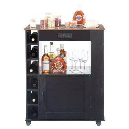 Meuble de rangement roulant d'îlot de cuisine VECELO avec station de recharge et étagères ouvertes, blanc/marron