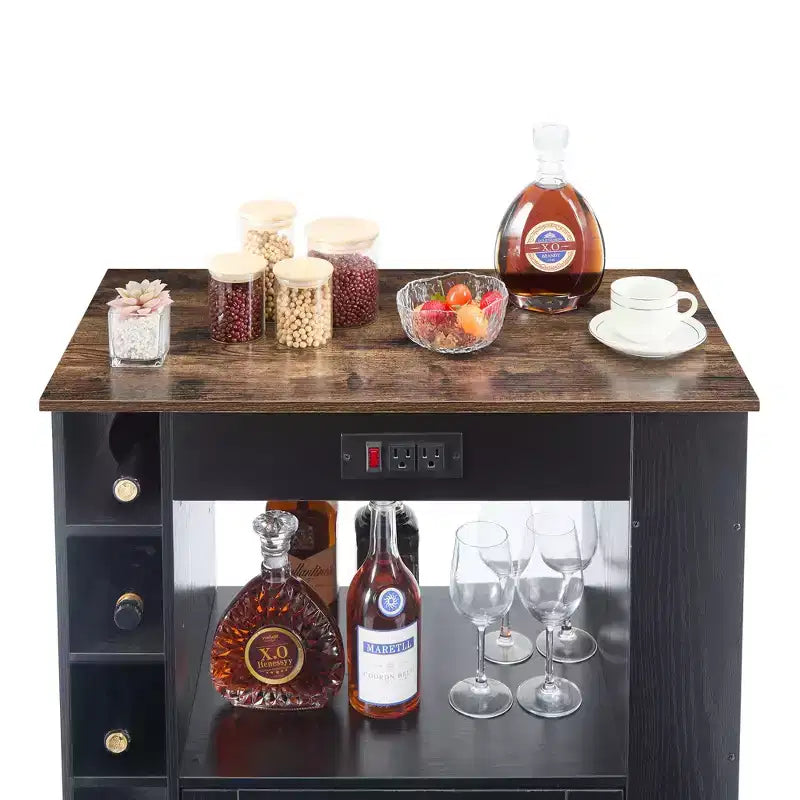 Meuble de rangement roulant d'îlot de cuisine VECELO avec station de recharge et étagères ouvertes, blanc/marron