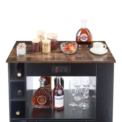 Meuble de rangement roulant d'îlot de cuisine VECELO avec station de recharge et étagères ouvertes, blanc/marron