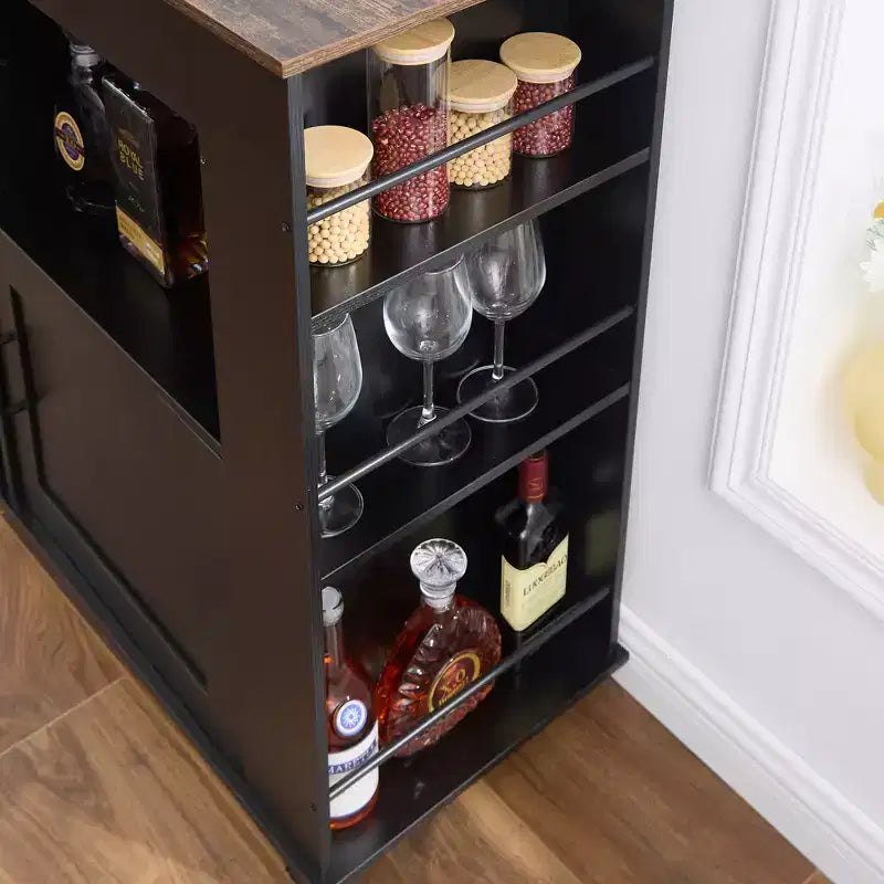 Meuble de rangement roulant d'îlot de cuisine VECELO avec station de recharge et étagères ouvertes, blanc/marron