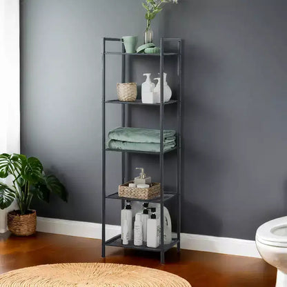Étagère de rangement à 5 niveaux, étagère de salle de bain, étagère à plantes extensible avec étagère réglable, pour salle de bain, salon, balcon, cuisine