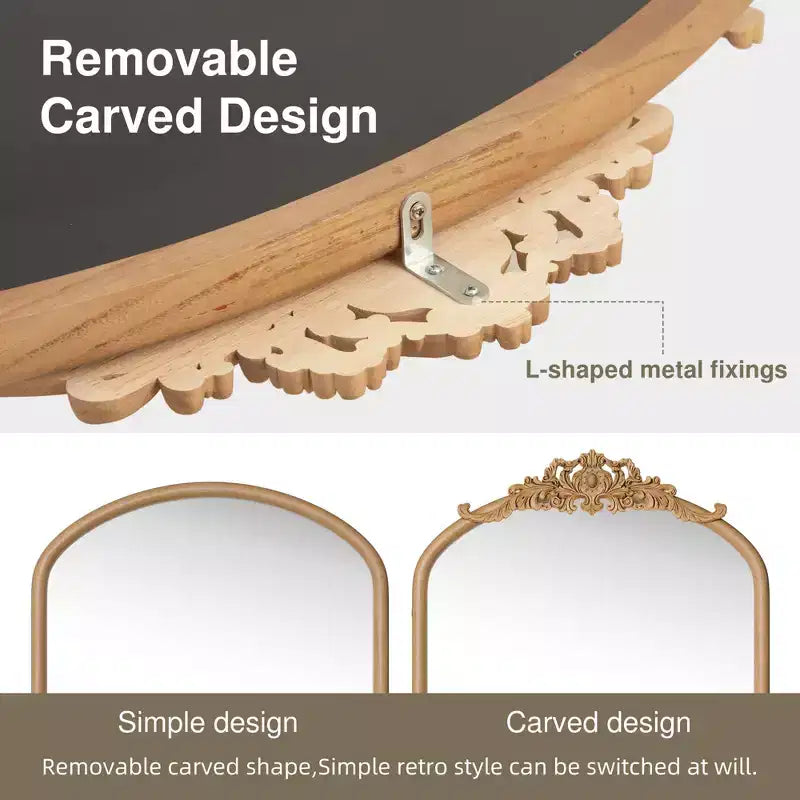 Miroir Mural Marron en Bois Massif Sculpté à la Main avec Tressage en Rotin, Angle Droit Légèrement Arqué
